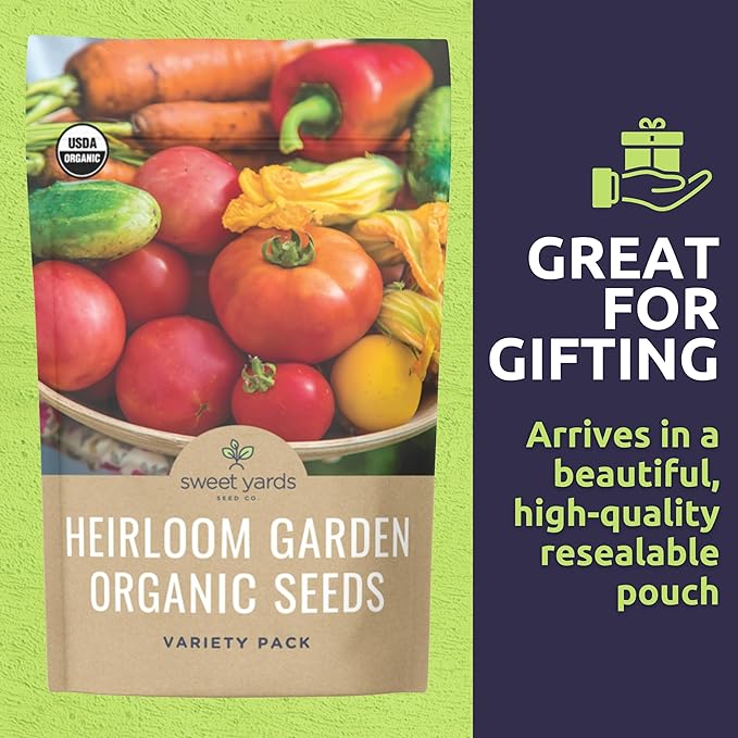 Organic Heirloom Garden Seeds Variety Pack - 10 Individual Packs - 2026 Season - Cherry Tomatoes, Spinach, Squash, Watermelon and More! for Indoor & Outdoor Planting (Non-GMO, Certified Organic)