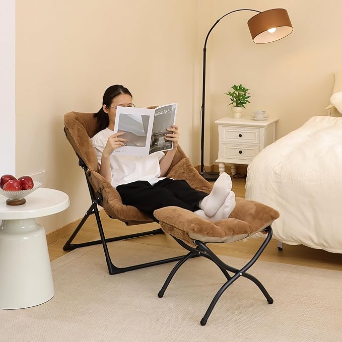 15"(H) Folding Ottoman, Foldable Footrest Stool, Portable Small Foot Stool for Couch, Collapsible Foot Rest Ottoman for Sofa, Accent Padded Ottomans for Living Room, Bedroom, Brown