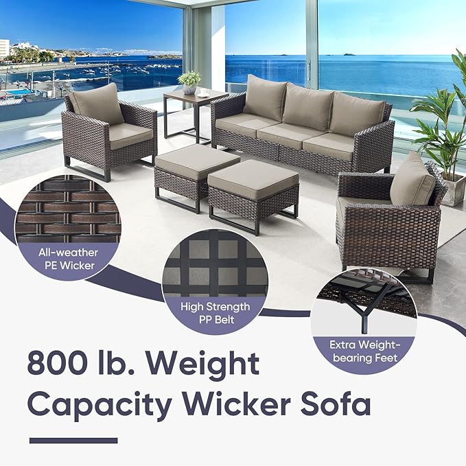 Belord 7 Piece Outdoor Furniture Patio Wicker Sofa Set, Oversize Outdoor Swivel Rocker Chairs with Rattan Ottomans, Conversation Sets Patio Furniture Come with Removable Washable