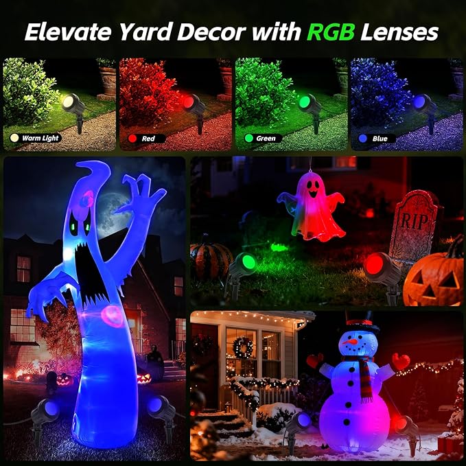 Spotlight Outdoor – 120V Plug-in, 2700K Warm White LED Landscape Spot Lights with RGB 3 Lenses for Yard, Garden, Lawn&Tree Decor, IP67 Waterproof, Perfect for Holidays&Everyday (1 Pack, Green)