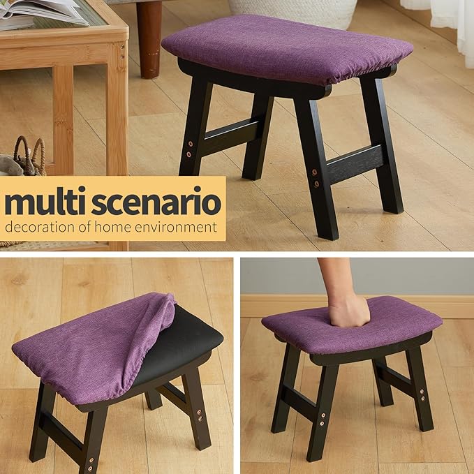 Foot Stool Ottoman Foot Rest Under Desk,Small Stool for Living Room, Bedroom and Kitchen (Black Legs - Purple Stool Surface)