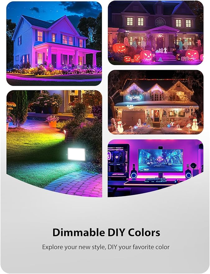 Onforu LED Flood Light Outdoor 800W Equivalent, 100W Color Changing RGBW Floodlight with Remote, Stage Lights Uplights for Events, IP66 Uplighting Spotlight Floor Strobe Light for Christmas 4 Pack