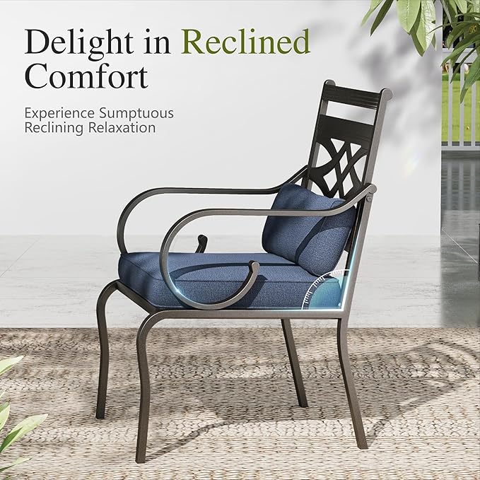 Sophia and William Patio Dining Set for 6, Outdoor Table and Chairs, Removable Blue Seat Cushions, 60" Black Patio Dining Table,Blue