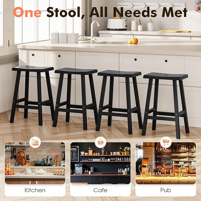 NUNU LAB Waterproof Barstools Set of 2-24 Inch HDPE Dining Height Indoor/Outdoor Stools with Curved Backrest, UV Resistant Kitchen Breakfast Nook Chairs for Dining Room,Patio,Small Space (24")