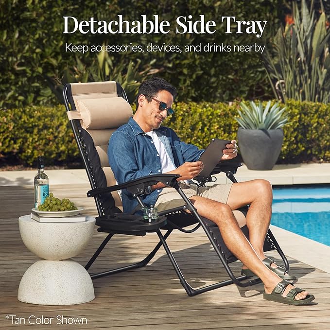 Best Choice Products Oversized Padded Zero Gravity Chair, Folding Outdoor Patio Recliner, XL Anti Gravity Lounger for Backyard w/Headrest, Cup Holder, Side Tray, Polyester Mesh - Navy/Teal