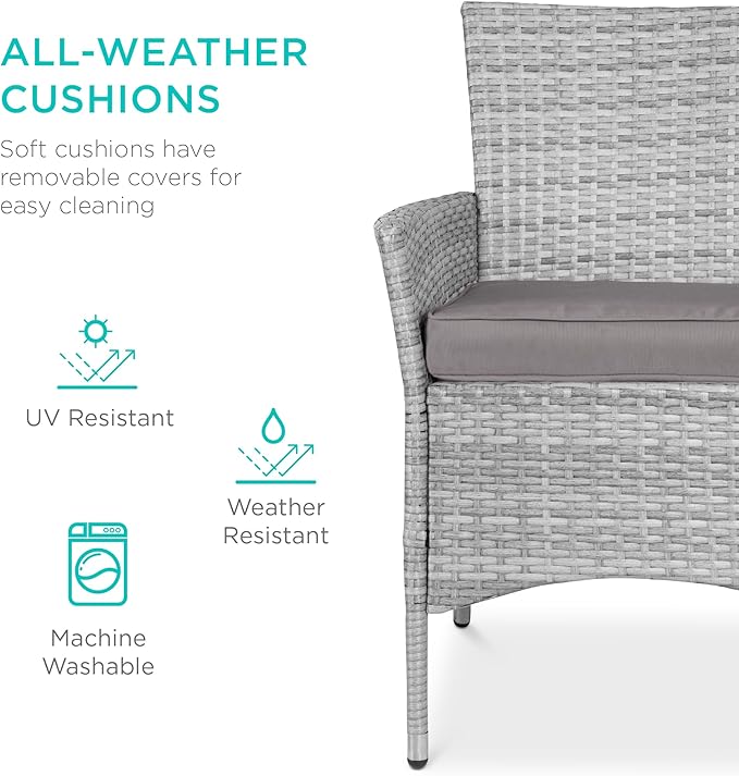 Best Choice Products 5-Piece Indoor Outdoor Wicker Dining Set Furniture for Patio, Backyard w/Square Glass Tabletop, Umbrella Cutout, 4 Chairs - Gray