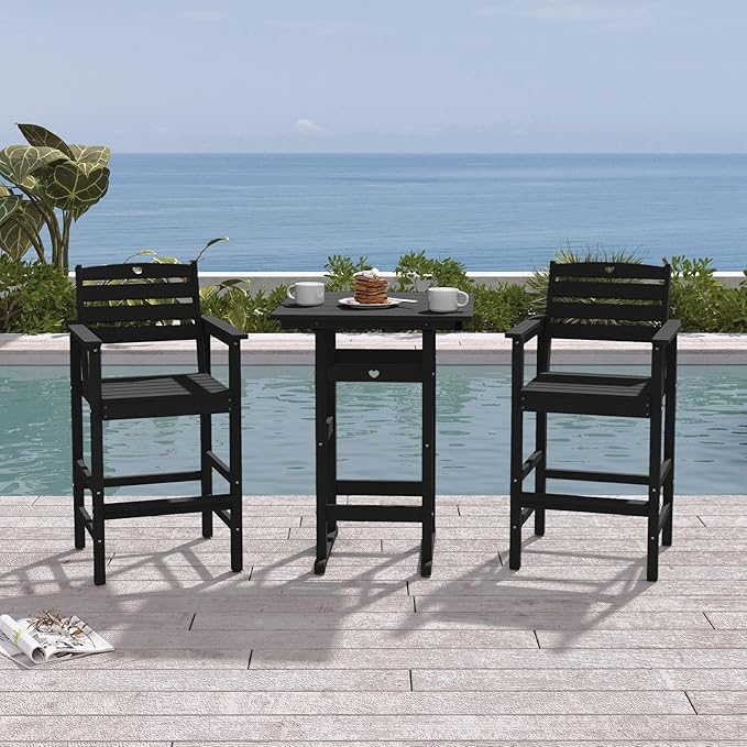 Patio Bar Table,Adirondack Table1 Pieces Set, Bar Height outdoor bar table Set of 1, Outdoor Bar Stools Set,Weather-Resistant Outdoor Furniture for Deck, Balcony, Poolside Easy Assembly, Black