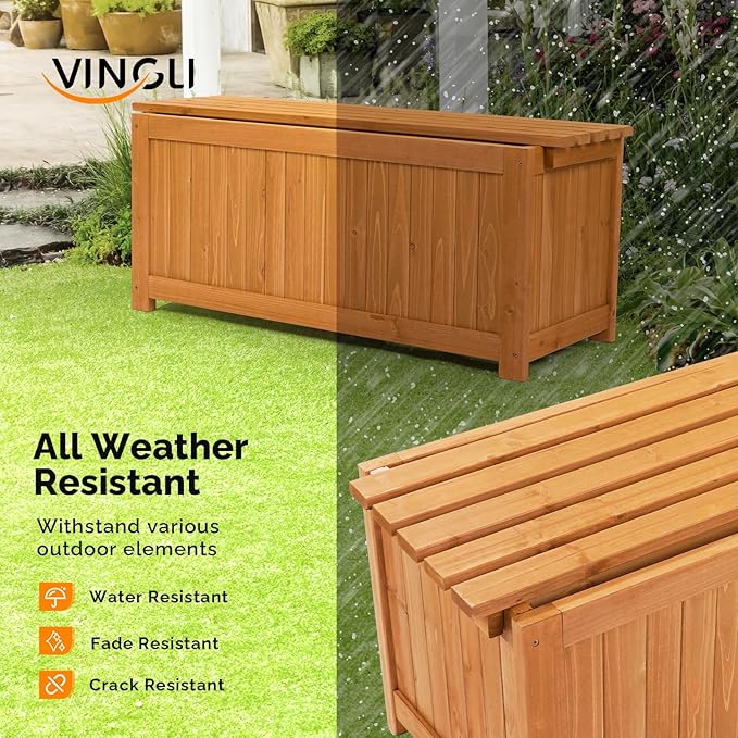 VINGLI Outdoor Wood Bench with Planter Boxes, 2-in-1 All-Weather Porch Bench Seat ＆ Open-Ended Wooden Raised Garden Bed, for Balcony Yard Patio (1 Box + Rectangle)