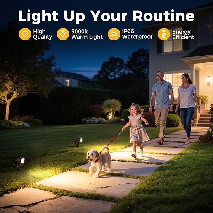 L LOHAS LED 5W Low Voltage Landscape Lighting, 12V 24V Outdoor Spot Lights with Connectors, IP66 Waterproof 3000K Warm White Plug in Spotlights for Yard, Garden, Pathway, House (4 Pack)