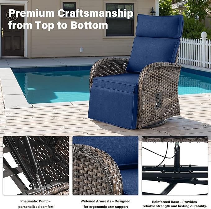 Belord 7 Piece Patio Furniture Set with 4 Swivel Recliner Chairs and 3 Side Tables, Dual-Adjust Wicker Chaise Lounge Chairs for Outdoor Patio Conversation, All-Weather Brown Rattan