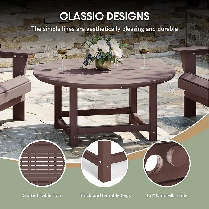 WestinTrends Malibu Low Outdoor HDPE Round Patio Coffee Table, Dark Brown