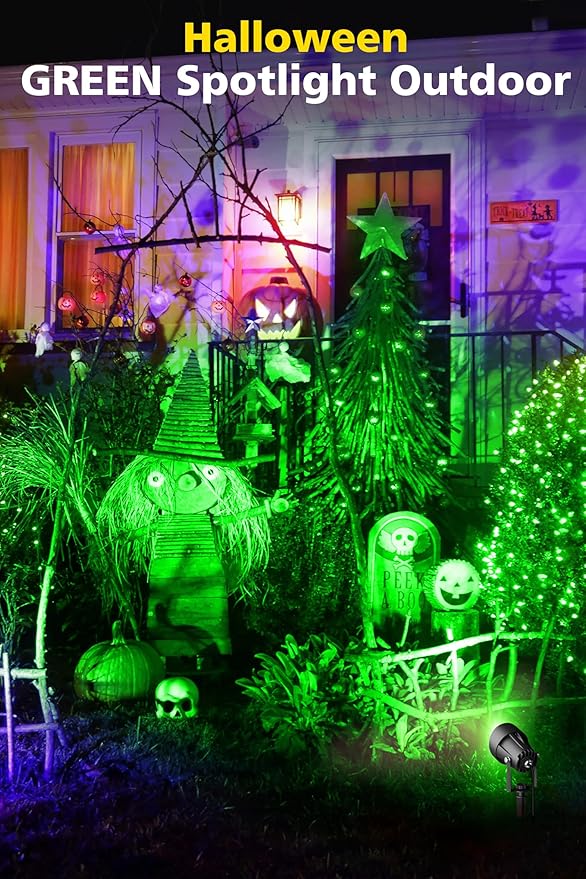 T-SUN Green Spotlight Outdoor, Waterproof LED Landscape Lighting with US Plug, Easy Install 270° Adjustable Outdoor Spot Lights for Garden Tree Yard Decor