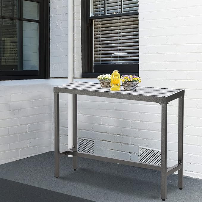 Outdoor Patio Counter Height Bar Table, 47" Rectangle for Patio, Garden, Yard, Balcony, Poolside (Grey, 47"L)
