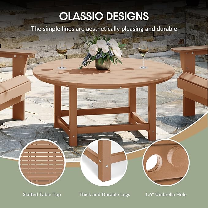 WestinTrends Malibu Low Outdoor HDPE Round Patio Coffee Table, Teak