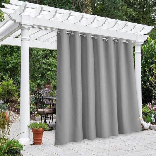 NICETOWN Outdoor Curtain for Patio Waterproof, Rustproof Grommet Thermal Insulated Extra Wide Blackout Privacy Indoor Outdoor Drape for Gazebo/Cabana, Silver Grey, 1 Panel, W100 x L95