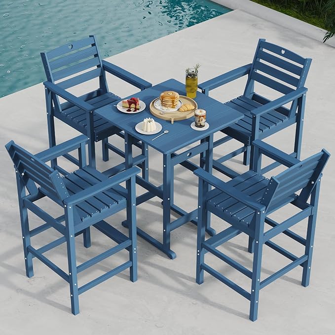 Patio Bar Table,Adirondack Table1 Pieces Set, Bar Height outdoor bar table Set of 1, Outdoor Bar Stools Set,Weather-Resistant Outdoor Furniture for Deck, Balcony, Poolside Easy Assembly, Navy Blue
