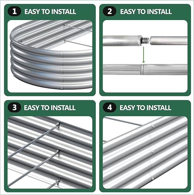 4x2x1FT Galvanized Raised Garden Bed Kit,Vegetable Boxes-Oval Metal Flower Box,Large Planter Raised Beds Outdoor Garden for Planting,Fruit,Herb-Silver