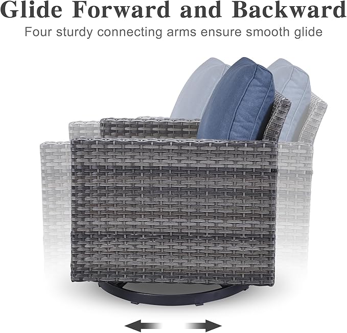 Belord Wicker Patio Furniture 5 Piece Outdoor Sofa Set, Oversize Outdoor Swivel Rocker Chairs with Rattan Ottomans, Conversation Sets Patio Furniture Come with Removable Washable Cushion Blue