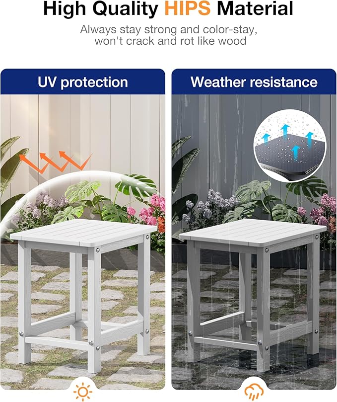 YEFU Outdoor Side Table for Patio: 16" HIPS Weather - Resistant Adirondack Tables - Waterproof Small Square End Tables for Backyard Pool Porch Balcony - Indoor Outdoor Durable Table White