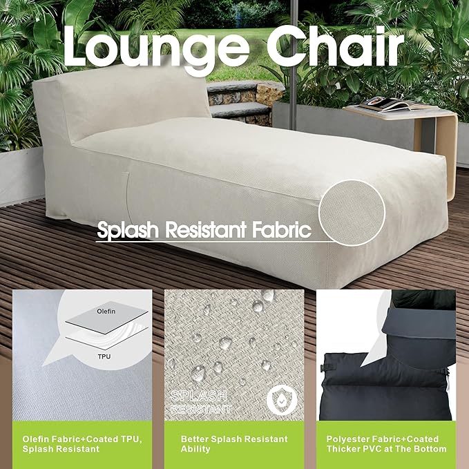 Outdoor Bean Bed Chair Sun Lounger, Outdoor Couch Sofa for Patio & Pool, Foam Filling Day Bed Furniture, Comfy Lazy Sofa for Outside, Water-Resistant Seating (Ivory, 70'' L)