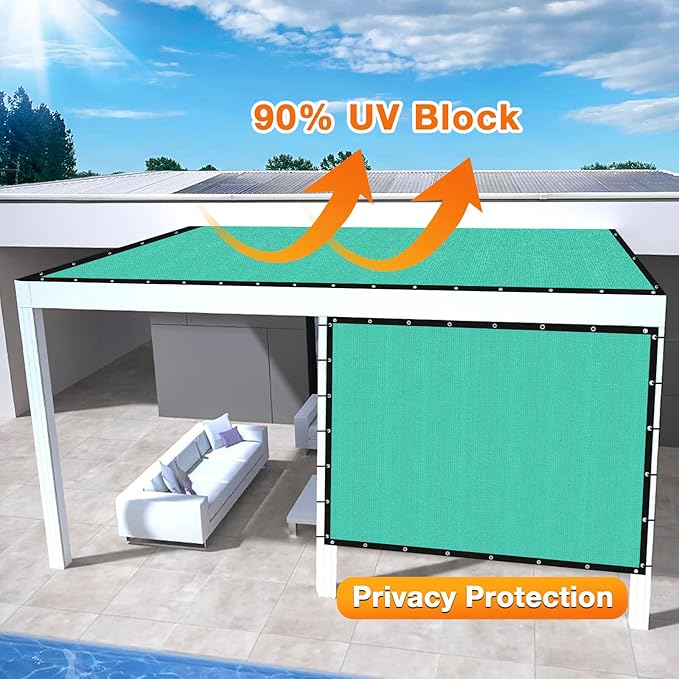 Artpuch Outdoor Pergola Shade Cover 7' X 14' Sun Shade Cloth with Grommets, 90% UV Protection Canopy Patio Privacy Screen (Customized Available) GN107, Turquoise