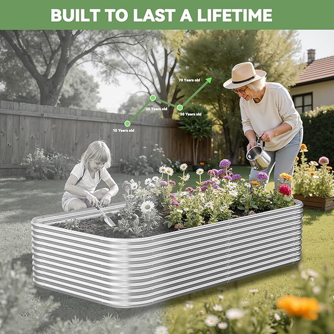 3 Pack Tall 4x2FT Raised Beds for Gardening, Corrugated Galvanized Steel Raised Garden Bed, Outdoor Metal Above Ground Garden Bed for Vegetables and Flowers