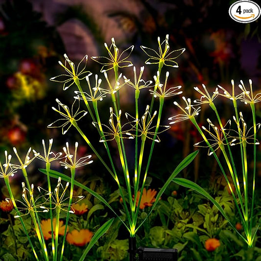 Solar Garden Lights Decor: Gardening Gifts for Women Mothers Day Warm White - Waterproof Twinkling Swaying Firefly Solar Lights Outdoor with 2 Modes for Yard Patio Pathway Decoration 4-Pack
