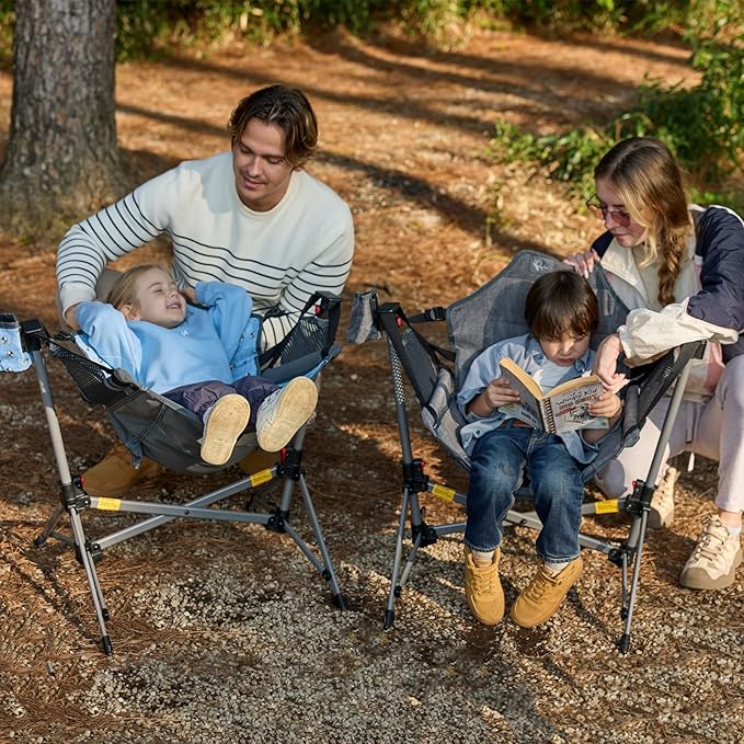 BusyBee Hammock Camping Chairs for Kids, Folding Kids Chair with Stand, Child Camping Gear, Hammock Swing Chair with Cup Holder & Carrying Bag for Outdoor, Lawn, Hiking, Indoor, Supports 125 LBS, Blue