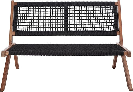 SAFAVIEH Outdoor Collection Kobina Natural Acacia Wood/Black Rope Foldable Bench