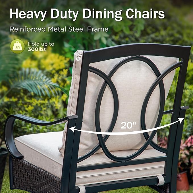 PHI VILLA Outdoor Dining Set for 6, Outdoor Table and Chairs Set for 6, 4 Extra Large Dining Chairs & 2 Swivel Chairs, Rectangular Metal Slat Dining Table for Deck, Backyard and Garden