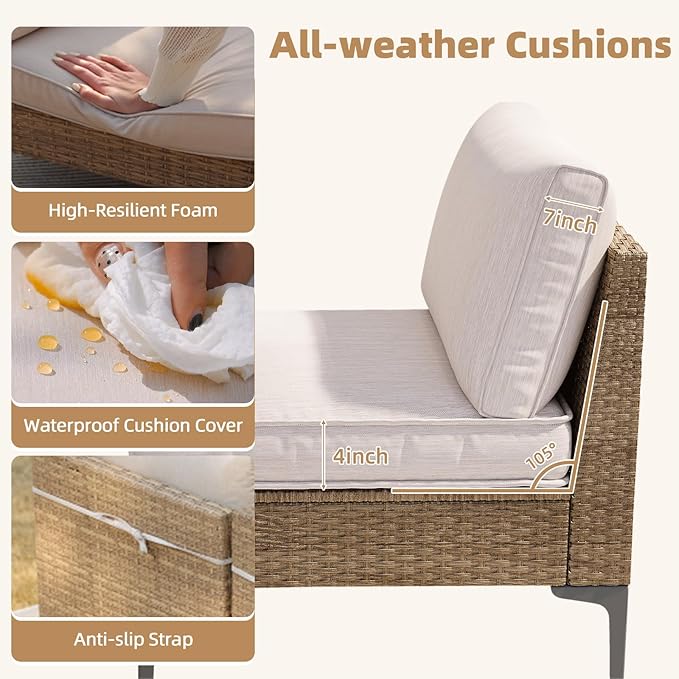 2-Piece Patio Furniture Set, Outdoor Wicker Sectional Sofa with Coffee Table, Anti-Slip & Thick All-Weather Cushions for Party, Poolside, Backyard, Beige
