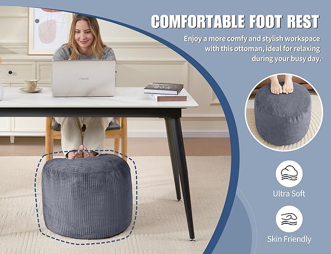 Pouf Ottoman Foot Stools Ottoman with Foam Small Corduroy Ottomans for Living Room Ottomans Pouf 20x15 Floor Poufs Foot Rest for Office Chair Dark Green Foot Stool Small