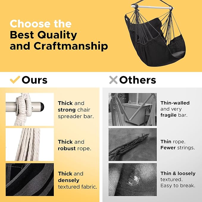 ADVOKAIR Hammock Chair Swing, Heavy-Duty Hanging Rope Swing Seat Supports 500 Lbs, Ideal for Outdoor Patio, Backyard, Porch, Deck & Indoor Bedroom Use