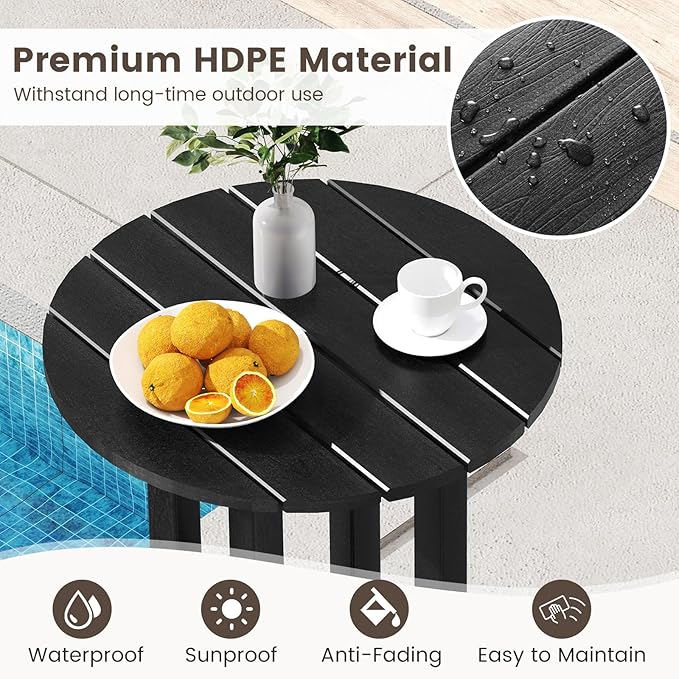 Tangkula 21.5" Round Bar Table, Patio HDPE Bar Height Dining Table w/Slatted Tabletop, Outdoor All-Weather High-Top Bistro Table for Poolside, Backyard, Balcony (Black)