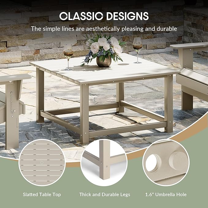 WestinTrends Malibu Low Outdoor HDPE Square Patio Coffee Table, Sand