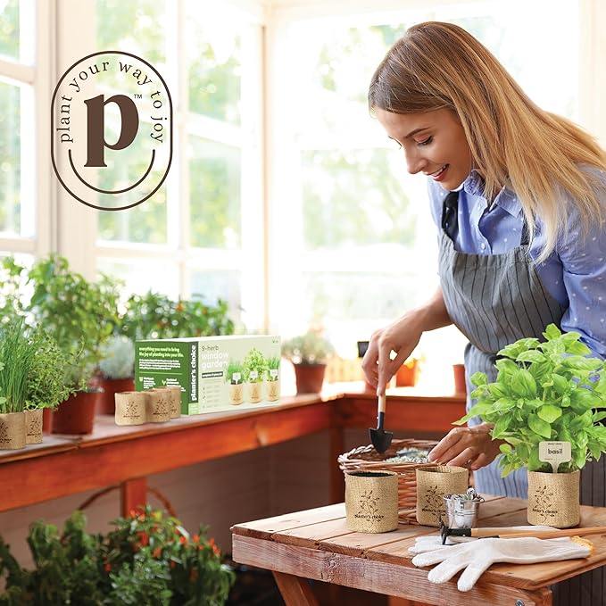 Planters' Choice 9 Herb Indoor Window Garden Kit - House Plants Seeds - Best Unique Gift Ideas for Women, Mom, Friend, Her, Birthday, Housewarming, Mother - New Home Kitchen Gifts
