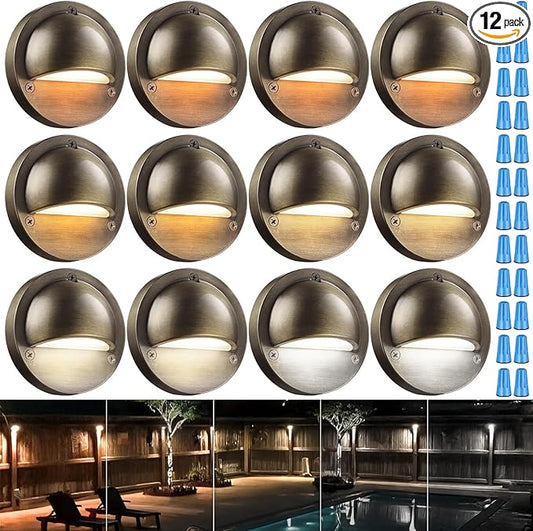 LEONLITE 12-Pack Update 5CCT LED Low Voltage Deck Lights, 180LM 3.74inch Landscape Step Railing Fence Light, 12-24V AC/DC, CRI90, Die-cast Aluminum Housing & Frosted Glass Lens, UL Cord, Bronze