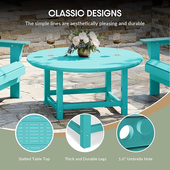 WestinTrends Malibu Low Outdoor HDPE Round Patio Coffee Table, Turquoise