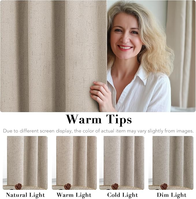 H.VERSAILTEX 100% Blackout Curtains for Bedroom Thermal Insulated Linen Textured Curtains Heat and Full Light Blocking Drapes Living Room Curtains 2 Panel Sets, Cobblestone, 52x63 Inch