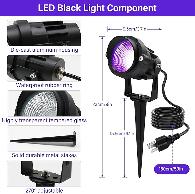 Halloween Outdoor Blacklight Spotlight,12W Outdoor Black Lights for Glow Party,Purple LED Landscape Lighting for Yard Garden Poster Bar Decoration,1Pack
