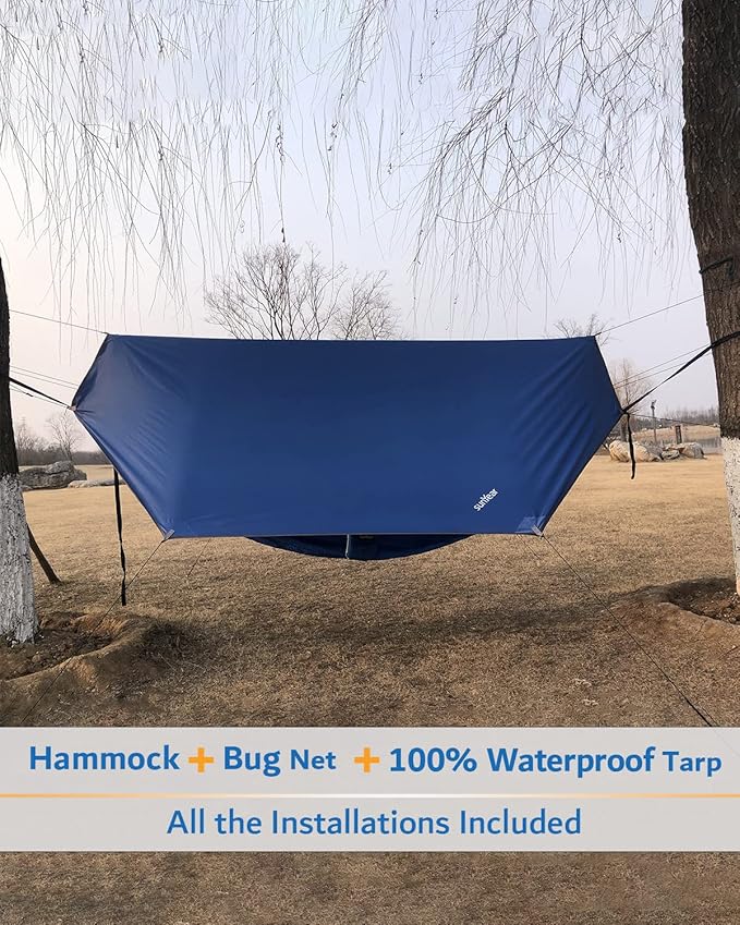 Sunyear Camping Hammock, Portable Single & Double Hammock with Net, 2 Person Hammock Tent with 2 * 10ft Straps, Best for Outdoor Hiking Survival Travel