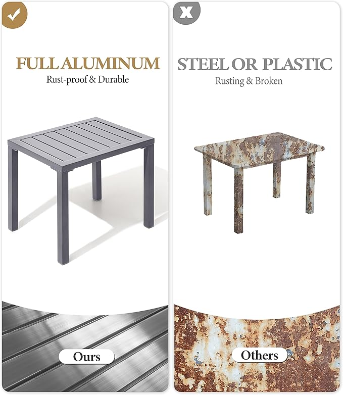 Crestlive Products Outdoor Side Table Set of 2, Aluminum Rectangular Side/End Table, Small Patio Coffee Bistro Table for Outdoor Indoor (Light Grey)
