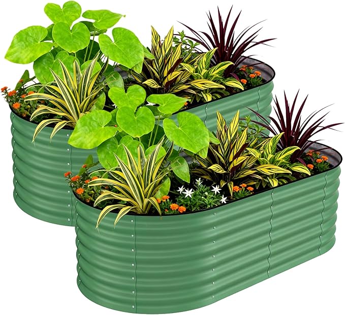 GarveeLife 2 Pcs Raised Garden Beds Outdoor 8x4x2 ft - Galvanized Steel Planter Box for Vegetables, Flowers, Rust-Resistant, Easy Assembly Raised Beds, Durable Planters for Outdoor Plants, Green