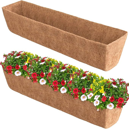Halatool 2 Pack 48 Inch Window Box Liners Pre-Formed Coconut Fiber Planter Liner 100% Natural Coco Fiber Liners for Planters Hanging Basket Balcony Railing and Porch
