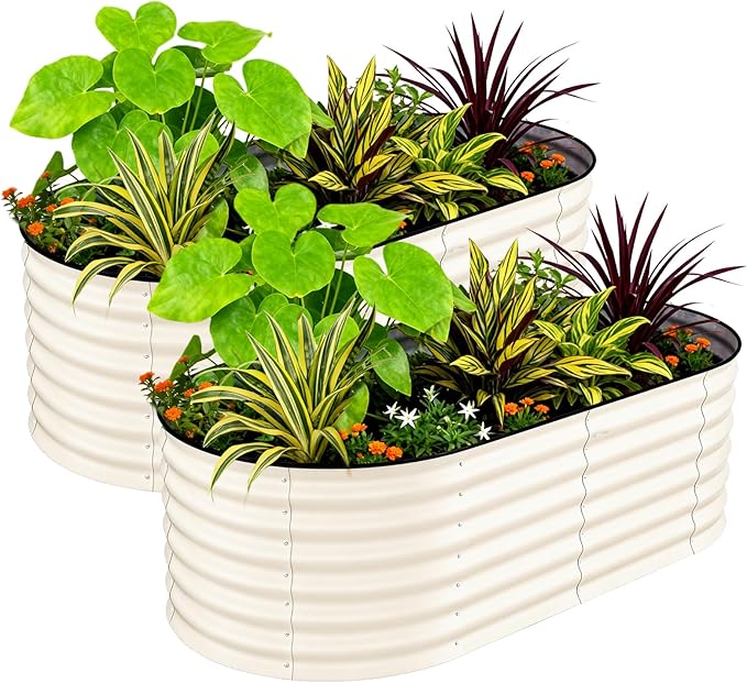 2 Pcs Raised Garden Beds Outdoor 10x4x1.5 ft - Galvanized Steel Planter Box for Vegetables, Flowers, Rust-Resistant Garden Box, Easy Assembly Raised Beds, Durable Planters for Outdoor Plants, Beige