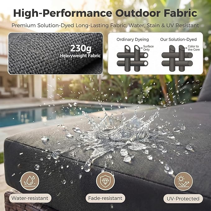 NICESOUL 6 Piece L Shape Outdoor Couch Set with Fire Pit Natural Gas/Propane, 29.3'' High Back Deep Wide Seated Patio Conversation for Deck, Wicker Patio Furniture Set, Brown Rattan and Grey Cushion
