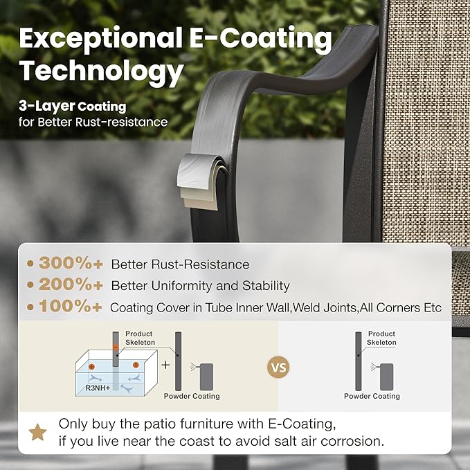PHI VILLA Round Patio Dining Set for 6 Person, 54'' Round Metal Slat Table with Umbrella Holes and 6 High Back Fixed Chairs All Weather Patio Furniture Set for Outdoor Deck Garden Yard