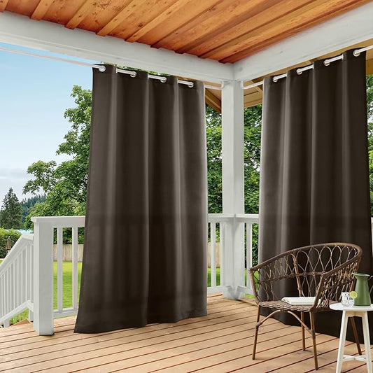 TOWN & COUNTRY BASICS Cabana Solid Heavyweight Indoor Outdoor Curtains, Light Filtering Opacity with Grommet Top, Water Repellent, 2-Pack Set, 54"x96", Chocolate