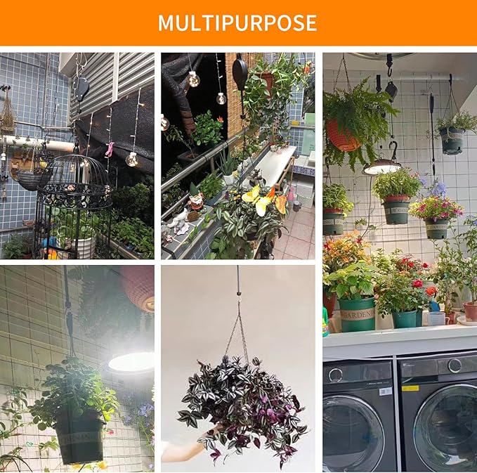 6PCS Adjustable Retractable Plant Pulley Hangers - Versatile Height Hooks for Hanging Baskets, Flower Pots, and Bird Feeders