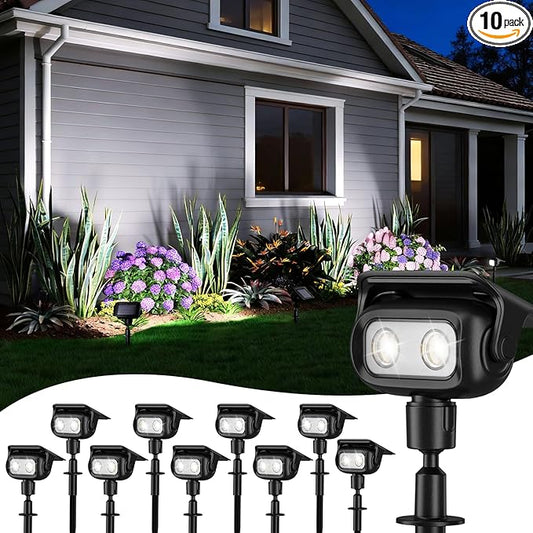 ROSHWEY Solar Landscape Spot Lights, Spotlights Outdoor Waterproof, with 2 Brightness Mode, Landscape Lighting Solar Lights for Garden, Yard, Pathway (Cool White, 10 Pack)